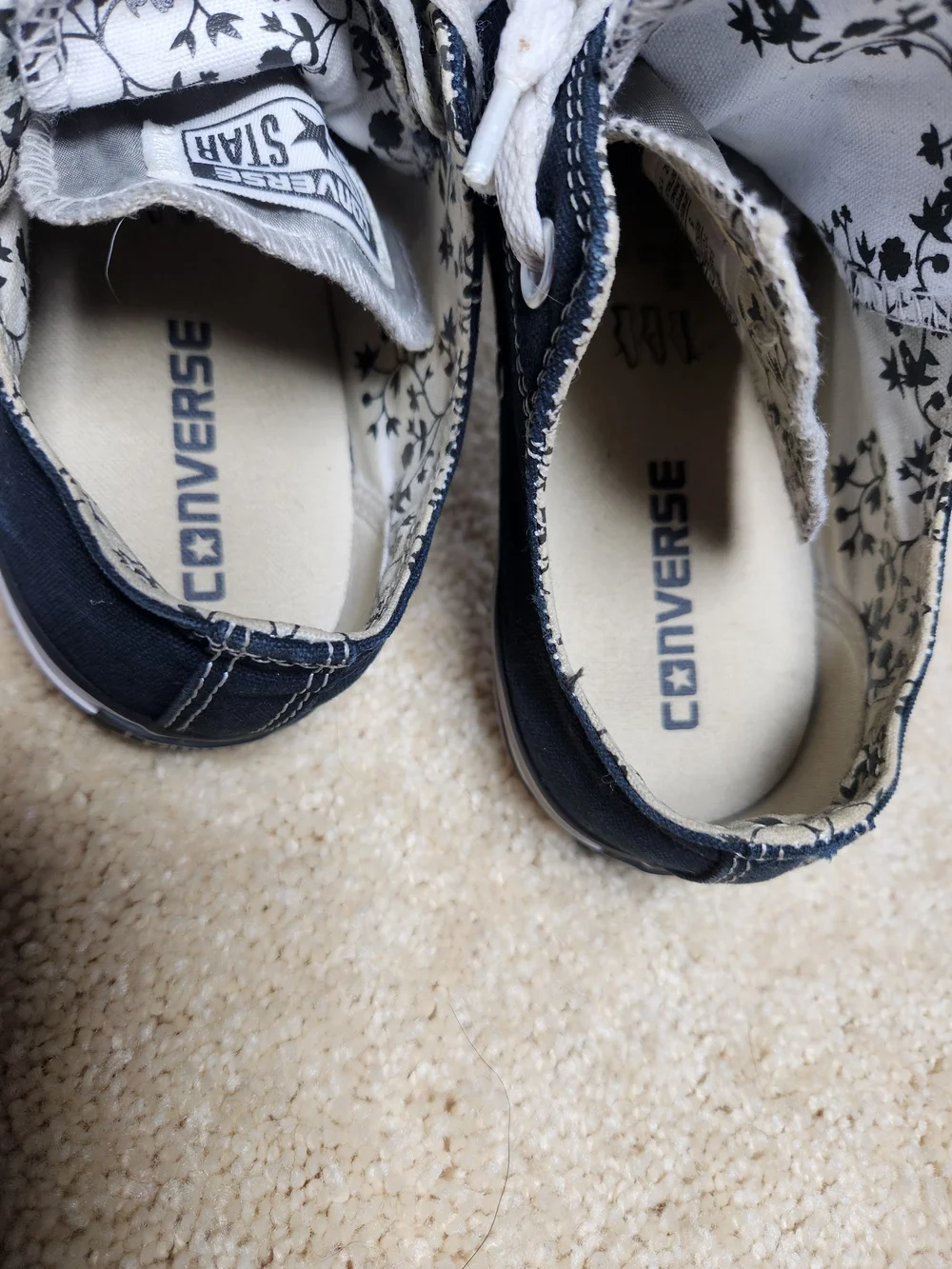 Converse Black Canvas Low-Top Sneakers with White Floral Lining